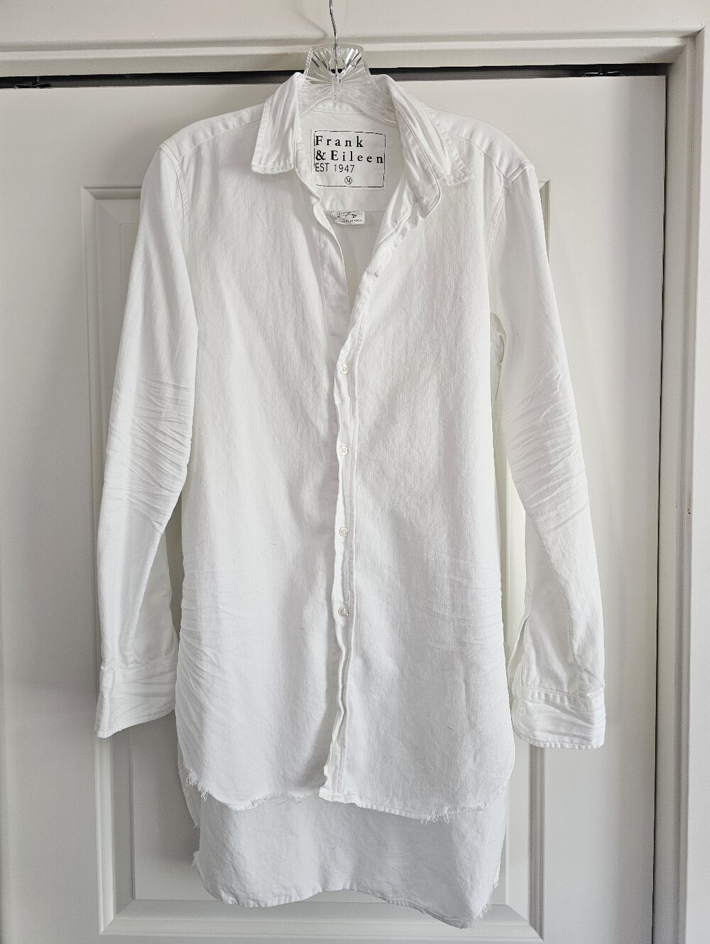 FRANK & EILEEN Grayson White Italian Denim High Low Shirt Sz M